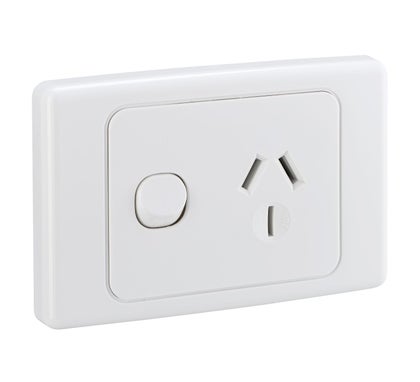 Clipsal 2000 Series Single Powerpoint 250V 20Amp Horizontal Switch Socket Outlet White - 2015/20-WE