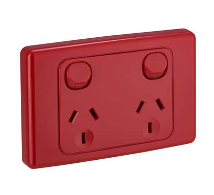 Clipsal 2000 Series Double Powerpoint 250V 10Amp Horizontal Twin Switch Socket Outlet Red - 2025-RD