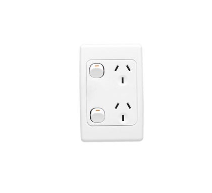 Clipsal 2000 Series Double Powerpoint 250V 10Amp Vertical Twin Switch Socket Outlet White  - 2025V-WE