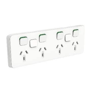 Clipsal Iconic Socket Skin - Quad 4 Gang Horizontal Vivid White Extra Removable Switch Apertures -3015/4XXC-VW