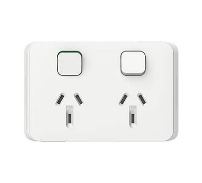 Clipsal 3025XW Clipsal Iconic Double Switch Power Point Horizontal Mount, 250V, 10A