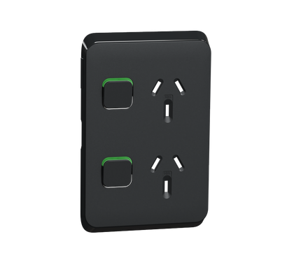 Clipsal Iconic Series Cover Frame - 2 Switches & 1 Sockets - 10 A - Vertical  - Iconic Black - 3025VC-XB