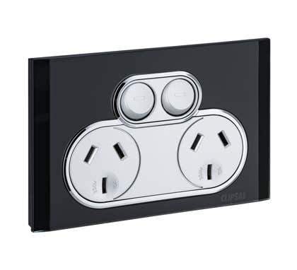 Clipsal Saturn Series Two Powerpoint 10Amp Horizontal Switch Socket Outlet Espresso Black - 4025-EB