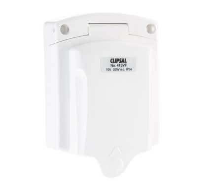 Clipsal Outlet Sgl 10A Flush Ip34 With Flap - 415VF-WE