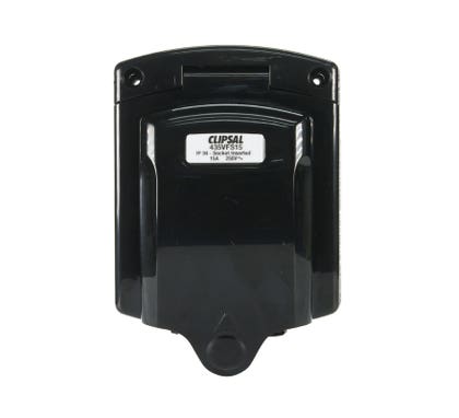 Clipsal Socket Inlet 3 Pin 15Amp 250V Ip34 With Weatherproof Flap Black - 435VFS15