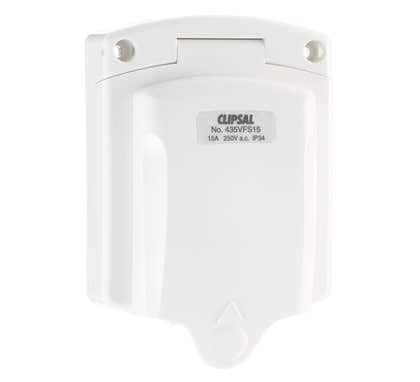 Clipsal Socket Inlet 3 Pin 15Amp 250V Ip34 With Weatherproof Flap White - 435VFS15