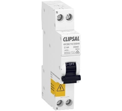 Clipsal Max 4 RCD/MCB, 1P+N, 1 Module, 6A, 6kA, 240V, 30mA, Slim - 4RCBE206/30S