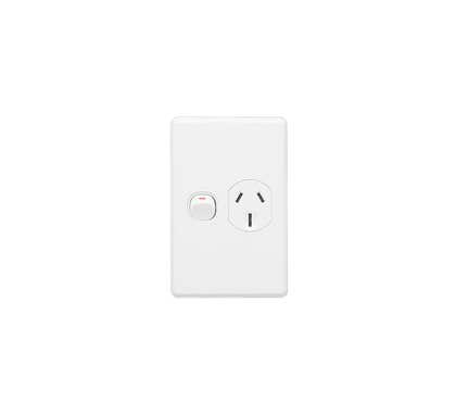 Clipsal Classic C2000 Series Socket Outlet C2000 - Single Switched - Assembled - Vertical - 250 V - 15 A - White Electric - C2015V15-WE