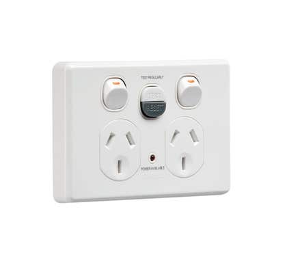 Clipsal C2000 Series Socket Outlet C2000 - Twin Switched - Assembled - Horizontal - Rcd Protected - 250 V - 10 A - White Electric - C2025RC-WE