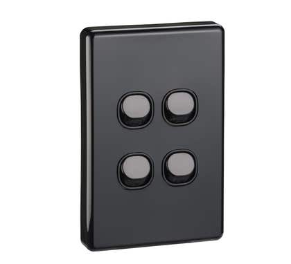 Clipsal Classic C2000 Series Switch C2000 - Assembled - Vertical - 4-Gang - 250 V - 10 Ax - Black - C2034VA-BK