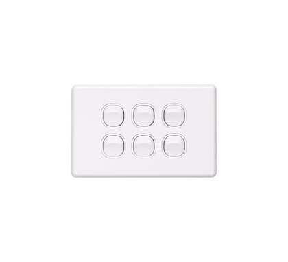 Clipsal Classic C2000 Series Switch C2000 - Assembled - Horizontal - 6-Gang - 250 V - 10 Ax - White Electric - C2036HA-WE