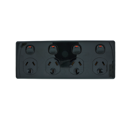 Clipsal Classic C2000 Series Socket Outlet C2000 - Quad Switched - Assembled - Horizontal - Double-Pole - 250 V - 10 A - Black - C2015D4-BK