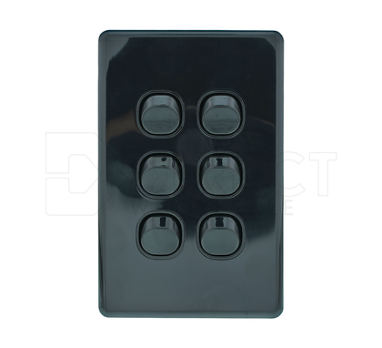 Clipsal Classic C2000 Series Switch C2000 - Assembled - Vertical - 6-Gang - 250 V - 10 Ax - Black - C2036VA-BK