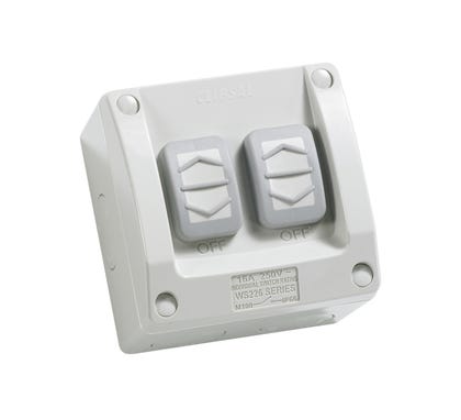 Clipsal Weathershield Switch 2G W/P 15A 250V - WS226/2-RW