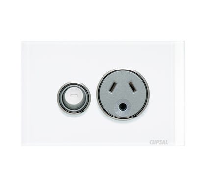 Clipsal Saturn Series Single Lighting Powerpoint 10Amp Horizontal Switch Socket Outlet Pure White - 4015L-PW