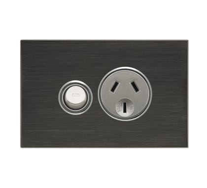 Clipsal Saturn Series Single Powerpoint 10Amp Horizontal Switch Socket Outlet Horizon Black - 4015-HB