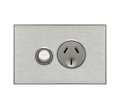 Clipsal Saturn Series Single Powerpoint 10Amp Horizontal Switch Socket Outlet Horizon Silver - 4015-HS