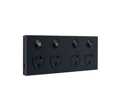 Clipsal Saturn Zen Quad Powerpoint 4 Socket Zen Black 10 Amp 250V - Z4025H2-ZB