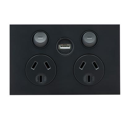 Clipsal Saturn Zen Double Powerpoint Horizontal with USB Charger Zen Black 10 Amp 250V - Z4025USBC-ZB