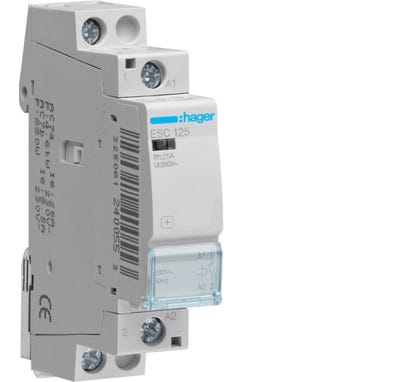 Hager ESC125 Contactor, 1NO, 230VAC Coil Voltage, 25A, 230VAC, -10 to 50 deg C, With 1 Module