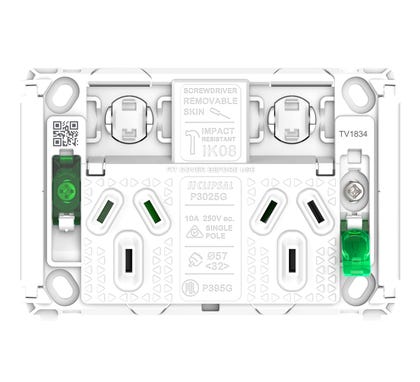 Grid Socket Sw Horiz Twin 10A 250V