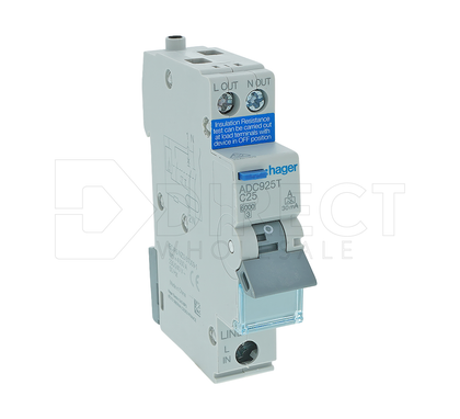 Hager HAGADC925T RCBO 1M 1P+N 6kA C-25A 30mA A 1 Module