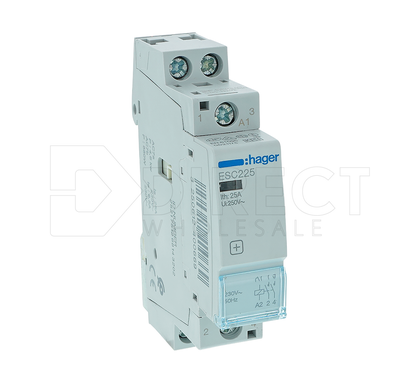 Hager ESC225 Contactor, 2NO, 230VAC Coil Voltage, 25A, 2 Pole, 230VAC, -10 to 50 deg C, With 1 Module