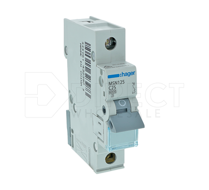 Hager MSN125 MSN-Series C-Curve 1 Pole Miniature Circuit Breaker, 25A, 6kA, 240/415VAC