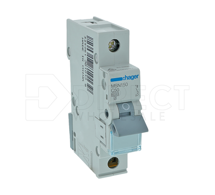 Hager MSN150 MSN-Series C-Curve 1 Pole Miniature Circuit Breaker, 50A, 6kA, 240/415VAC