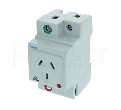 Hager SNO10DA 2 Pole 3 Pin General Purpose, Automatic Outlet Socket With Safety Shutters And On Indicator, 250VAC, 10A