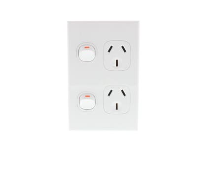 Dirp2V Powerpoint Double Gang 10Amp 250Vac Vertical Mounting White