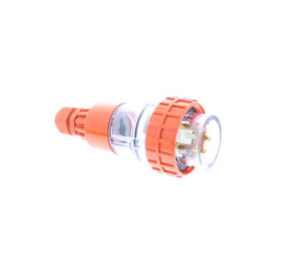 Straight Plug 4 Round Pins 10A 500V Orange Ring Ip66 Gland Included