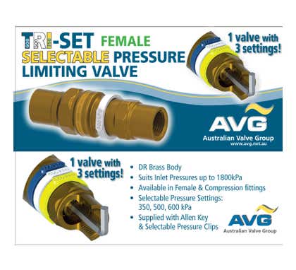 AVG Pressure Limiting Valve 350 500 600 Kpa Female 20mm (3/4) - Plv20F-Triset