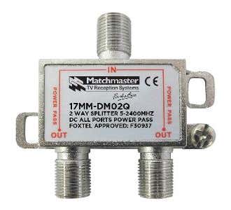 Matchmaster 17MM-DM02Q 2 Way Splitter 'F' Type 5-2400MHz Power Pass All Ports