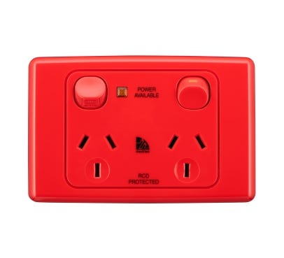 Clipsal Medilec Series Double Powerpoint 10 Amps Power Avail Neon Rd - ML2025-RD