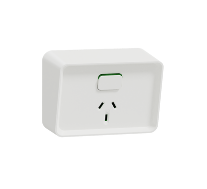 Clipsal Iconic Outdoor, Single, Switched socket outlet, horizontal, 10A, 250V, Extra White - O3015-XW