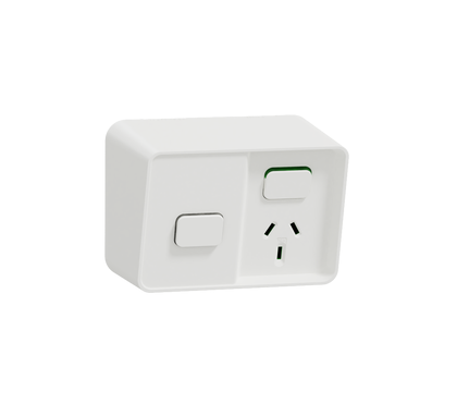 Clipsal Iconic Outdoor, Single, Switched socket outlet, with timer, 10A, 250V, Extra White - O3015T-XW