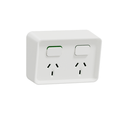 Clipsal Iconic Outdoor, Twin, Switched socket outlet, horizontal, 10A, 250V, Extra White - O3025-XW