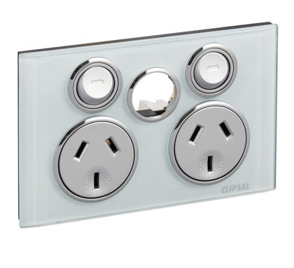 Clipsal Saturn Series Two Gang Powerpoint With Removable Extra Switch 10Amp Horizontal Less Switch Ocen Mist - 4025XUA-OM