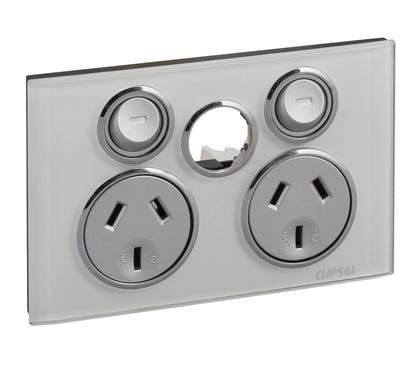Clipsal Saturn Series Two Gang Powerpoint With Removable Extra Switch 10Amp Horizontal Less Switch Pure White - 4025XUA-PW