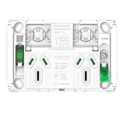 Grid Socket Sw Horiz Twin 15A 250V