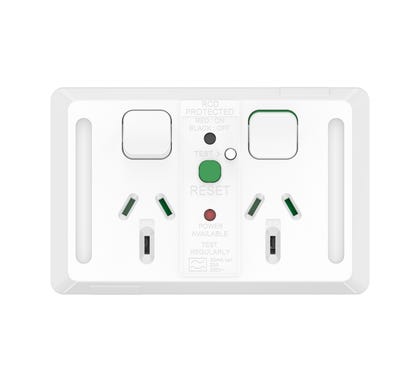 Clipsal Pro Series Switched Socket 2 Switch & 2 Socket Rcd 30 Ma Horiz 10 A White - P3025RCD30-XW