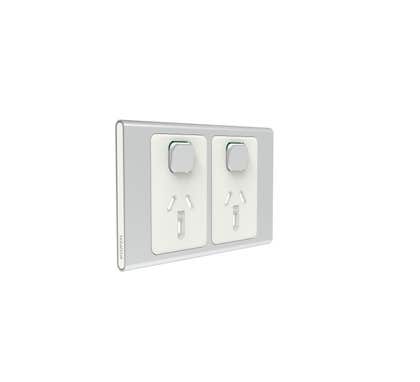 Clipsal Iconic Styl Cover Frame, 2 Switches & 2 Sockets, 10 A, Horizontal, Silver - S3025C-SV