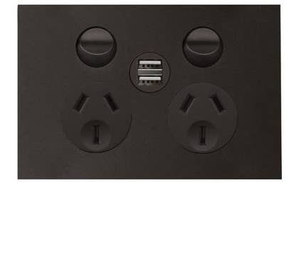 Hager Finesse DGPO 10A cw 2 x 2.1A USB Matt Black - WBQP2SUSB-MB