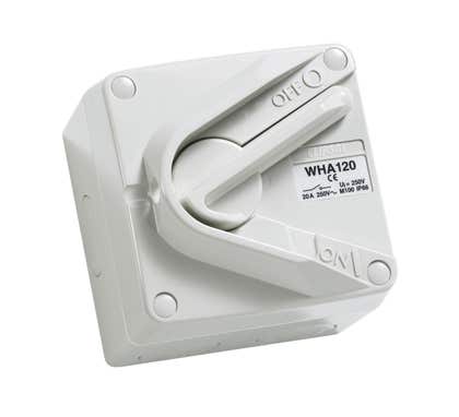 Clipsal Isolator IP66 Weatherproof 1P 20A 250V Wha Series Resistant Grey - WHA120-RG