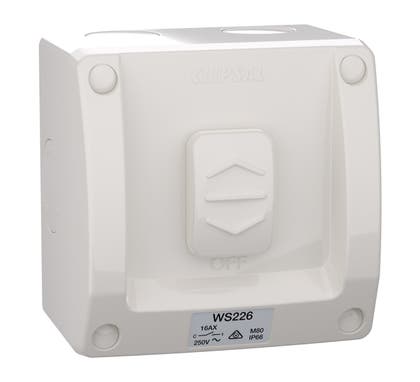 Clipsal Weathershield Switch, 1-Gang, 2 Pole, 20A/16AX, 250VAC, IP66 - WS226D-RG