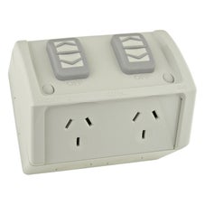 Clipsal Switched Double GPO Weatherproof Ip53 10A 250V Resistant Grey - WSC227/2-RG