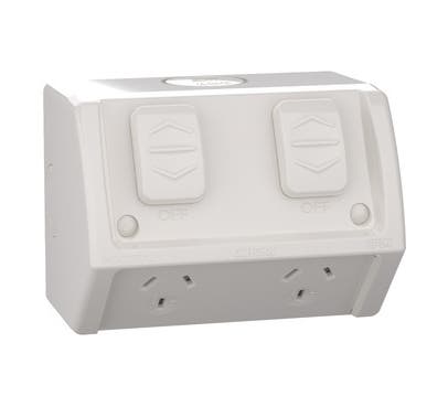 Clipsal Switched Double Powerpoint Weatherproof Ip53 10 Amps 250V Resistant Grey - WSC227/2-RG