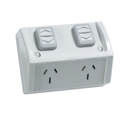 Clipsal Weatherproof Double Switched Powerpoint Flush Ip53 10 Amps Resistant Grey Powerpoint - WSCF227/2-RG