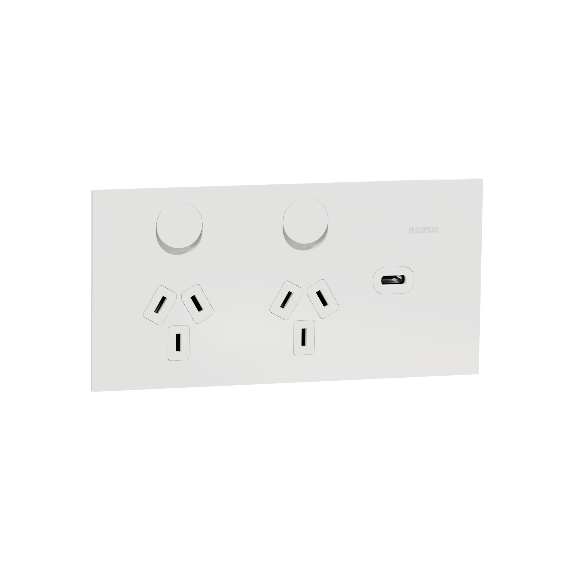 Clipsal 1025USBC-WC Double switched socket + USB charger, Clipsal Solis T Series, horizontal, USB C type, 10A